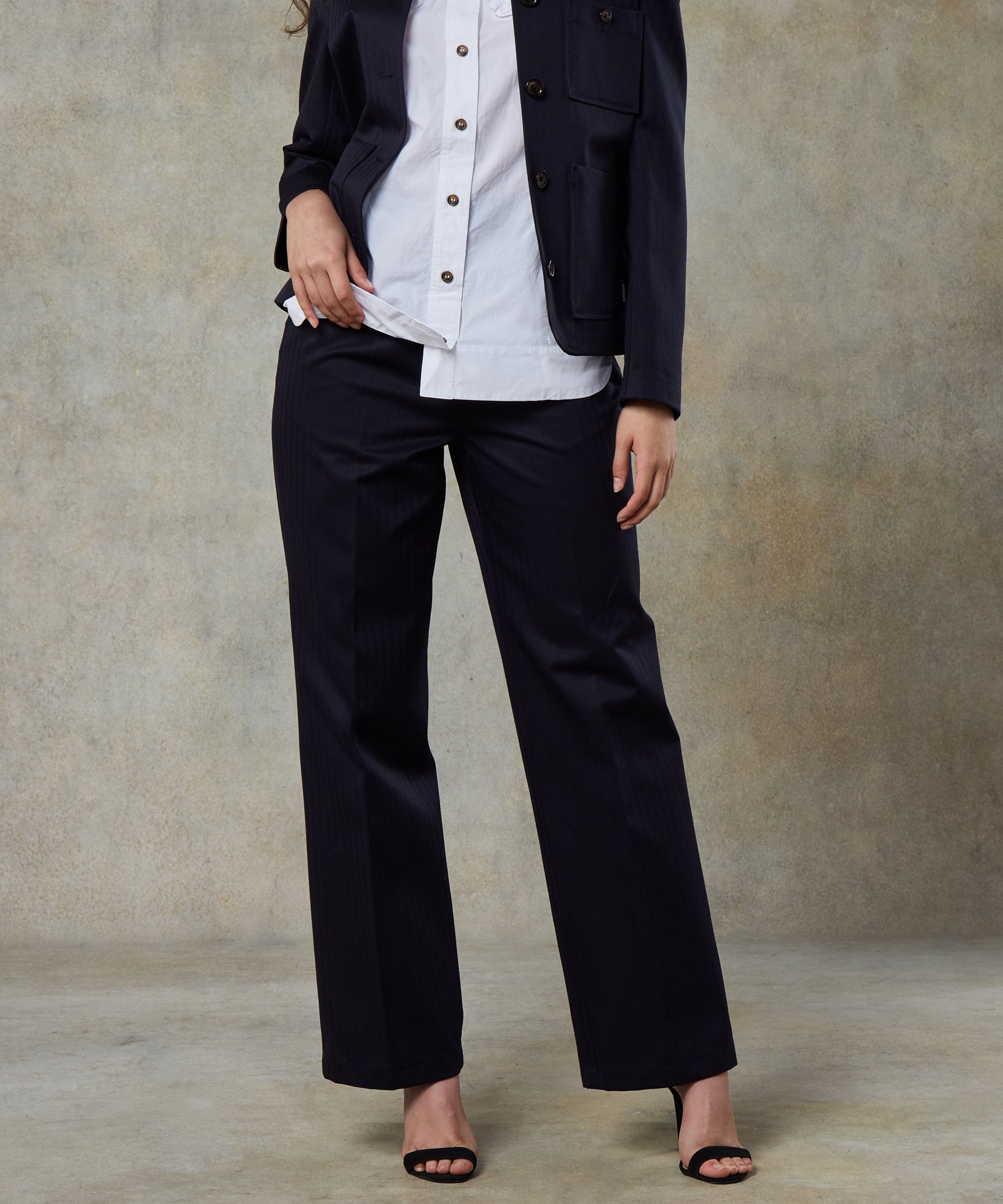 Batch LDN Women's Rich Navy Wool Herringbone Trousers