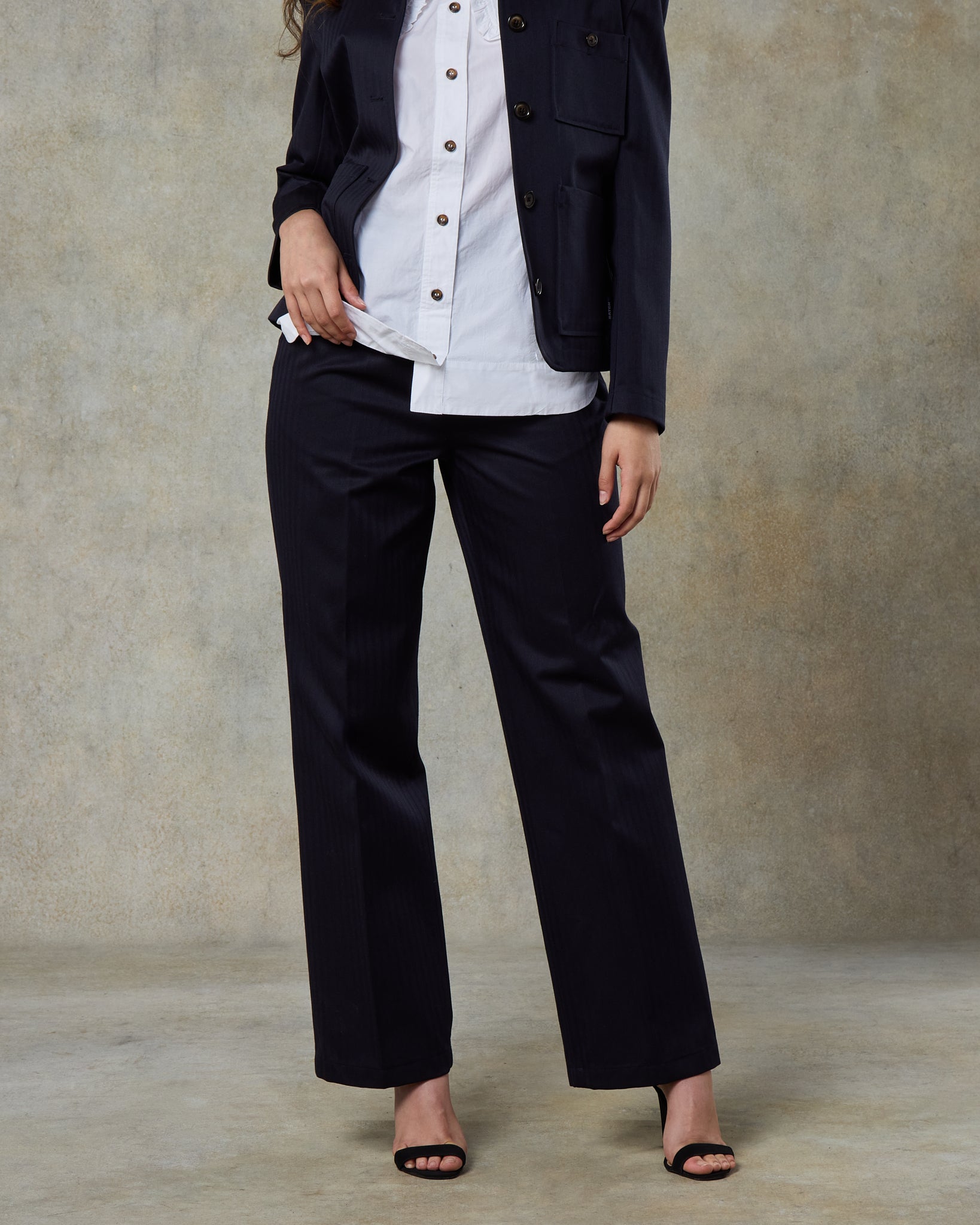 Batch LDN Women's Rich Navy Wool Herringbone Trousers