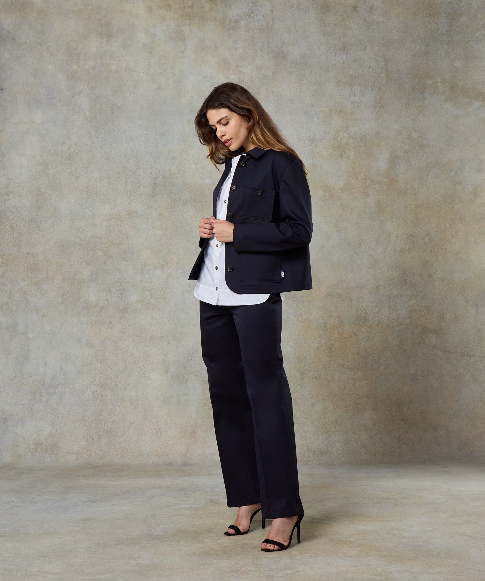 Batch LDN Women's Rich Navy Wool Herringbone Trousers