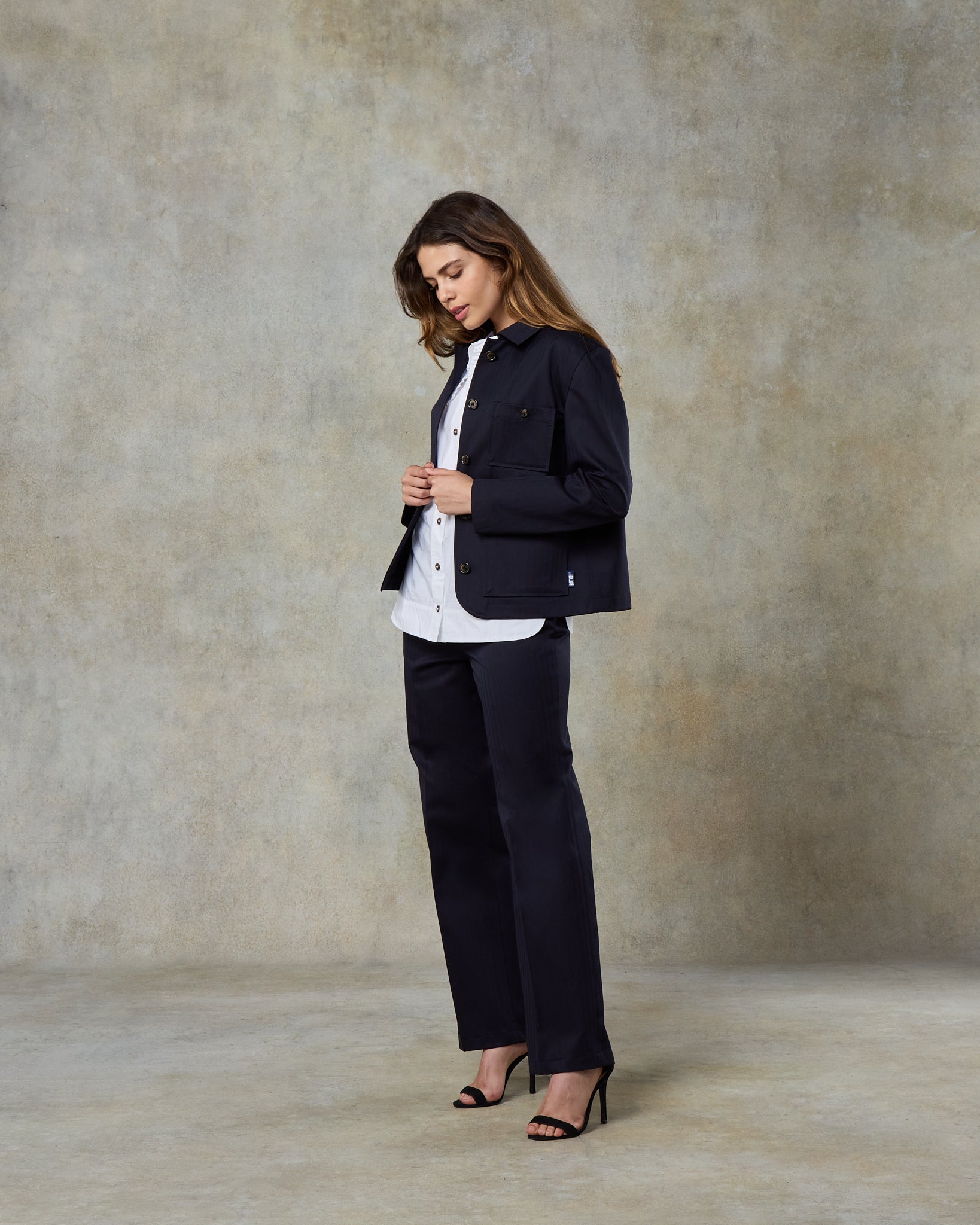 Batch LDN Women's Rich Navy Wool Herringbone Trousers