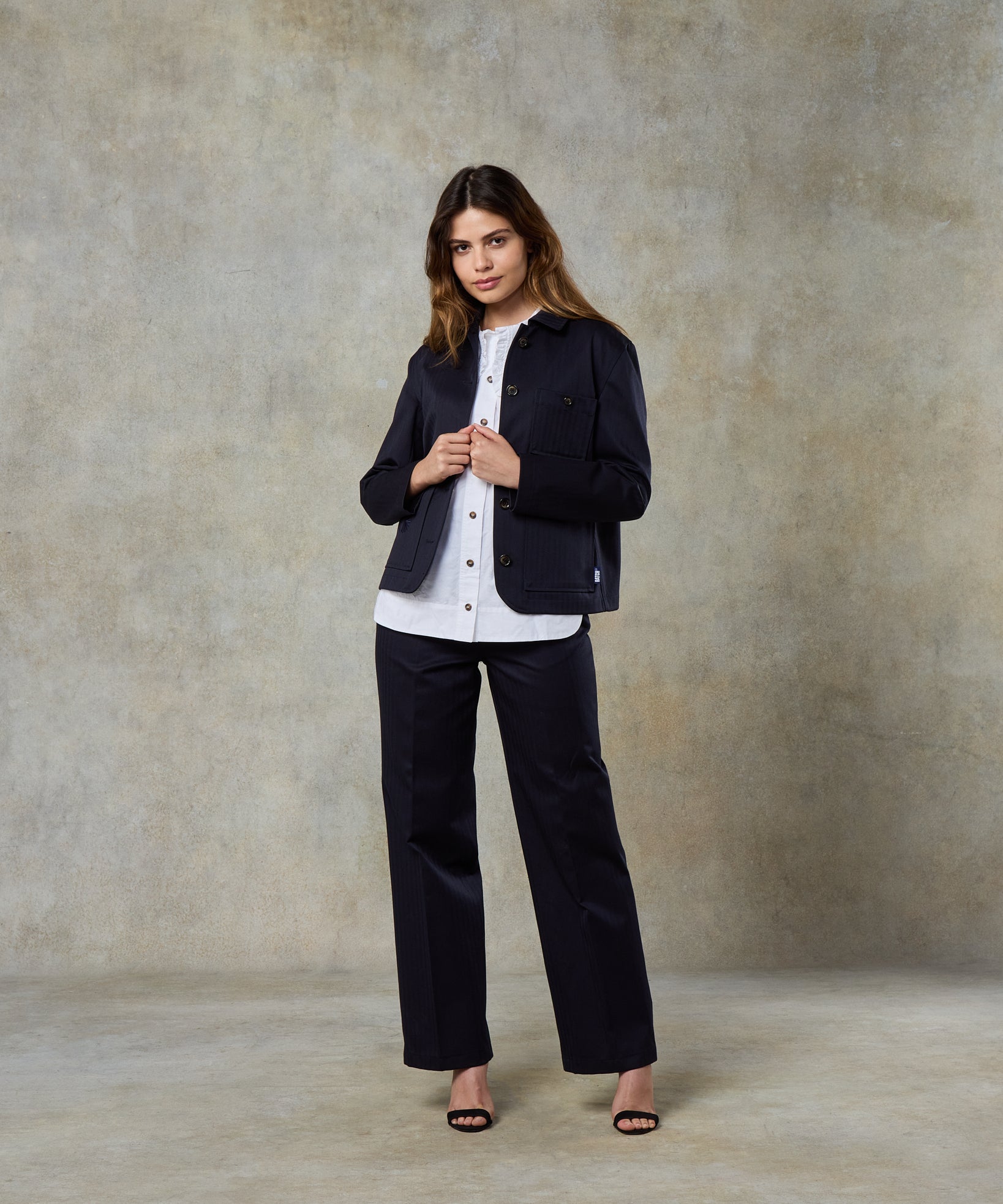 Batch LDN Women's Rich Navy Wool Herringbone Trousers